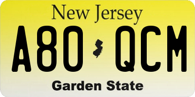 NJ license plate A80QCM