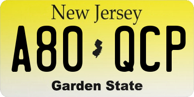 NJ license plate A80QCP