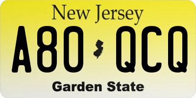 NJ license plate A80QCQ
