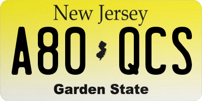 NJ license plate A80QCS