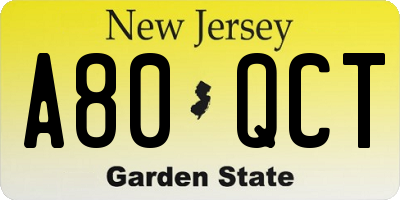 NJ license plate A80QCT