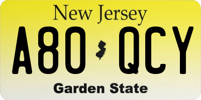 NJ license plate A80QCY