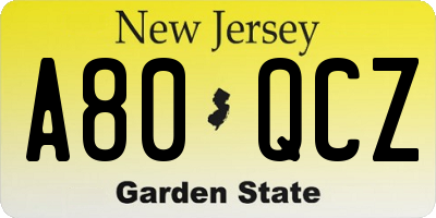 NJ license plate A80QCZ