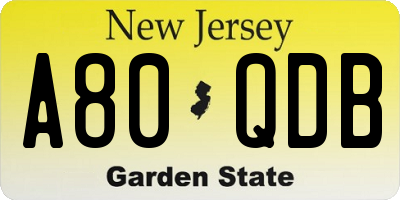 NJ license plate A80QDB
