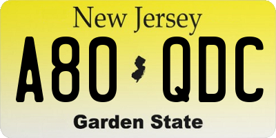 NJ license plate A80QDC