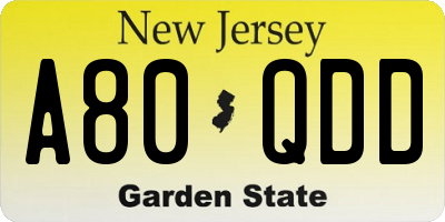 NJ license plate A80QDD