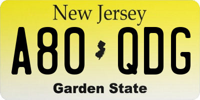 NJ license plate A80QDG