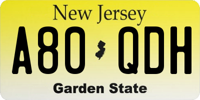 NJ license plate A80QDH
