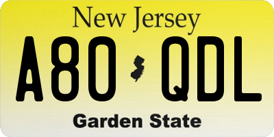 NJ license plate A80QDL