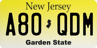 NJ license plate A80QDM