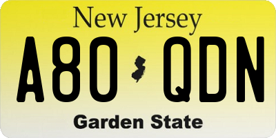 NJ license plate A80QDN