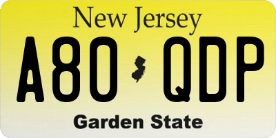 NJ license plate A80QDP