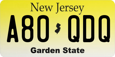 NJ license plate A80QDQ
