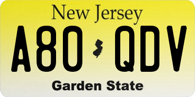 NJ license plate A80QDV
