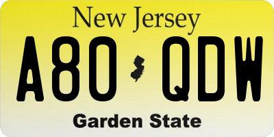NJ license plate A80QDW
