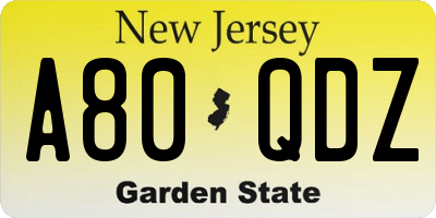 NJ license plate A80QDZ