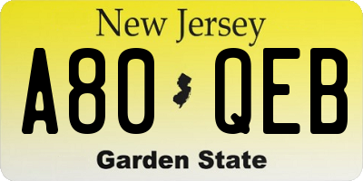 NJ license plate A80QEB