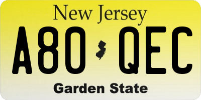 NJ license plate A80QEC