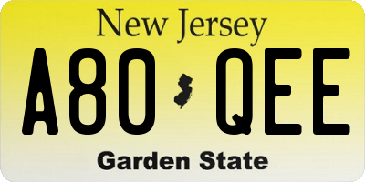NJ license plate A80QEE
