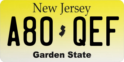 NJ license plate A80QEF