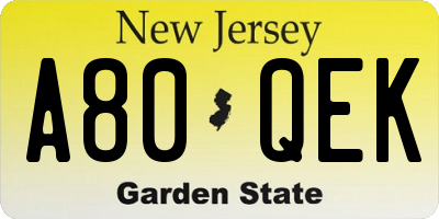 NJ license plate A80QEK