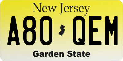 NJ license plate A80QEM