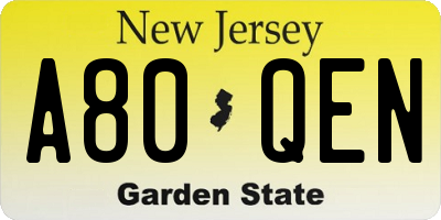 NJ license plate A80QEN