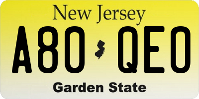 NJ license plate A80QEO