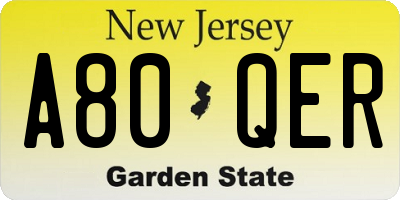 NJ license plate A80QER