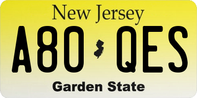 NJ license plate A80QES