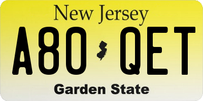 NJ license plate A80QET