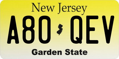 NJ license plate A80QEV
