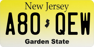 NJ license plate A80QEW