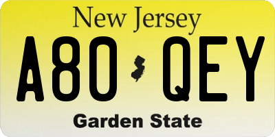 NJ license plate A80QEY