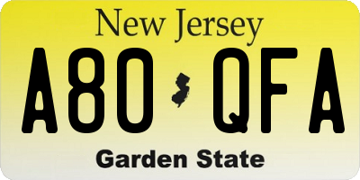 NJ license plate A80QFA