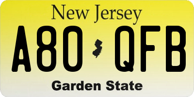 NJ license plate A80QFB