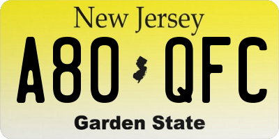 NJ license plate A80QFC