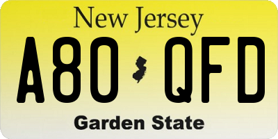 NJ license plate A80QFD