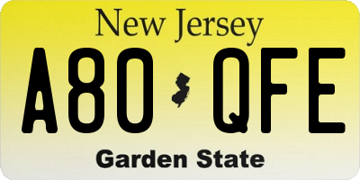 NJ license plate A80QFE