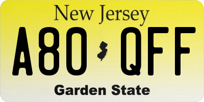 NJ license plate A80QFF