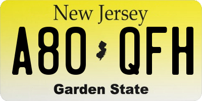 NJ license plate A80QFH
