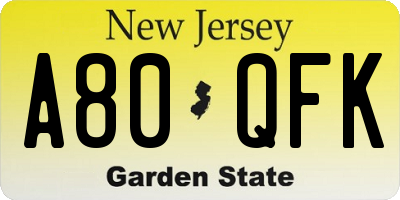NJ license plate A80QFK