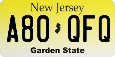 NJ license plate A80QFQ