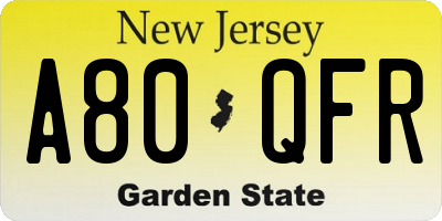 NJ license plate A80QFR
