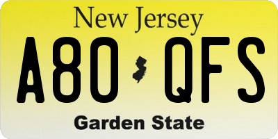 NJ license plate A80QFS