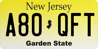 NJ license plate A80QFT