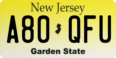 NJ license plate A80QFU