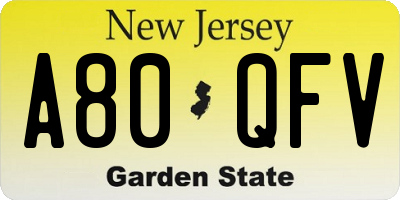 NJ license plate A80QFV
