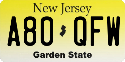 NJ license plate A80QFW