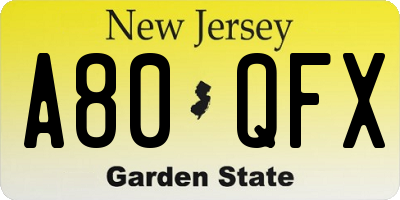 NJ license plate A80QFX
